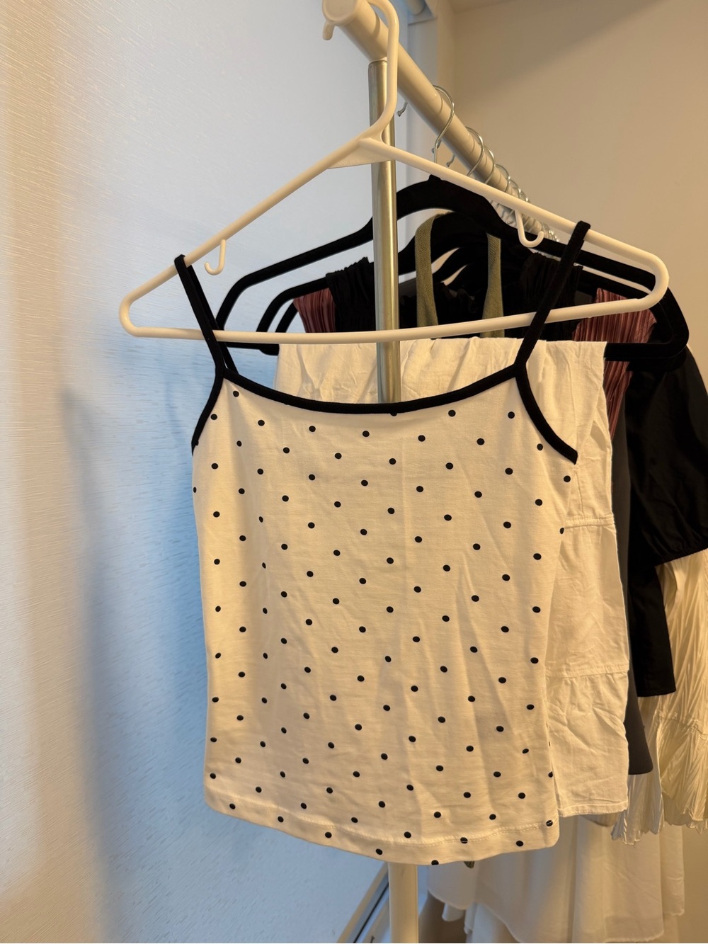 Bershka White Polka Dot Tank with Black Trim